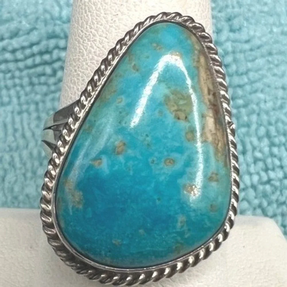 Sterling Silver Turquoise‎ Ring 9 Signed B Southwestern Unisex 6g
